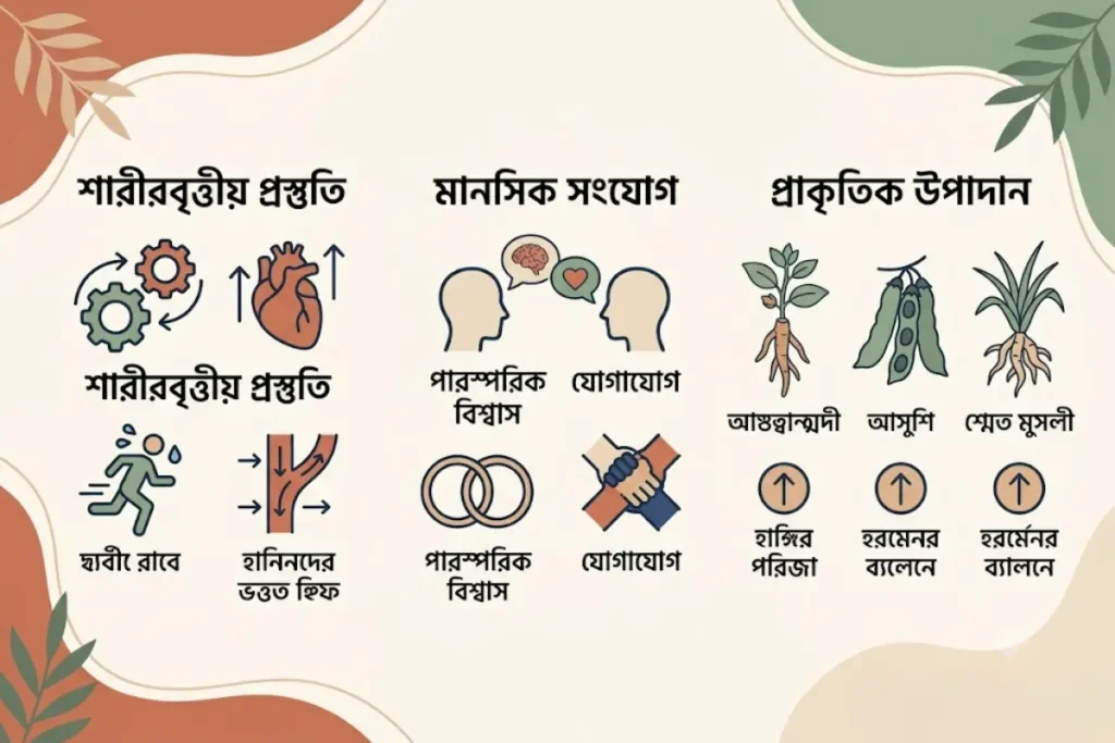 ফোরপ্লে এবং দাম্পত্য সম্পর্কের সুস্থতা বোঝানো ইলাস্ট্রেশন