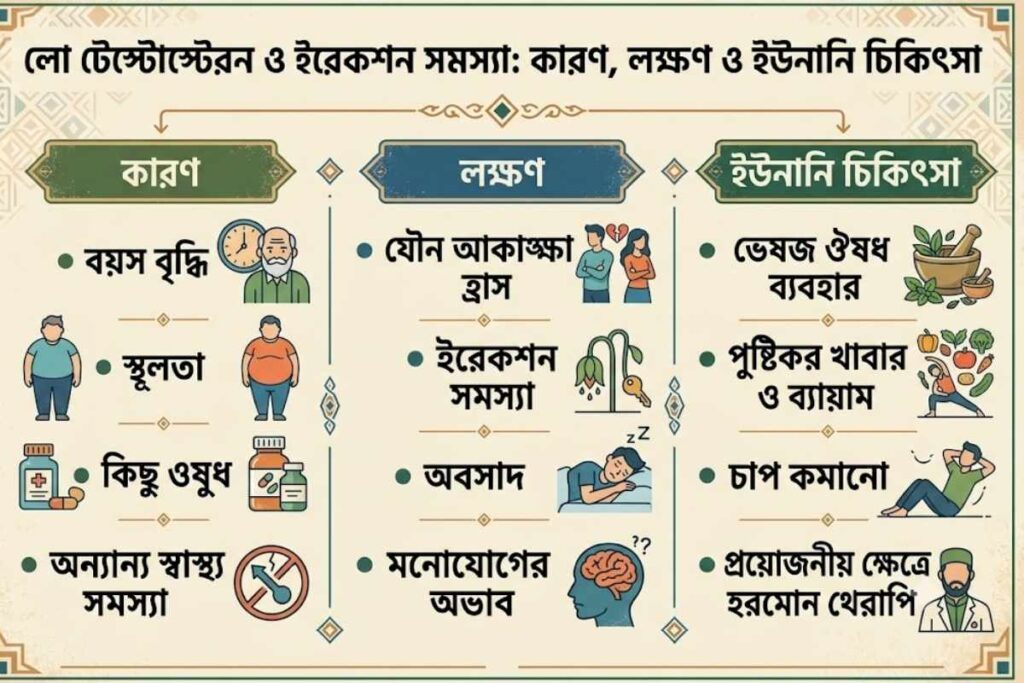 লো টেস্টোস্টেরন ও ইরেকশন সমস্যা, কারণ, লক্ষণ ও ইউনানি চিকিৎসা 2 লো টেস্টোস্টেরন ও ইরেকশন সমস্যা