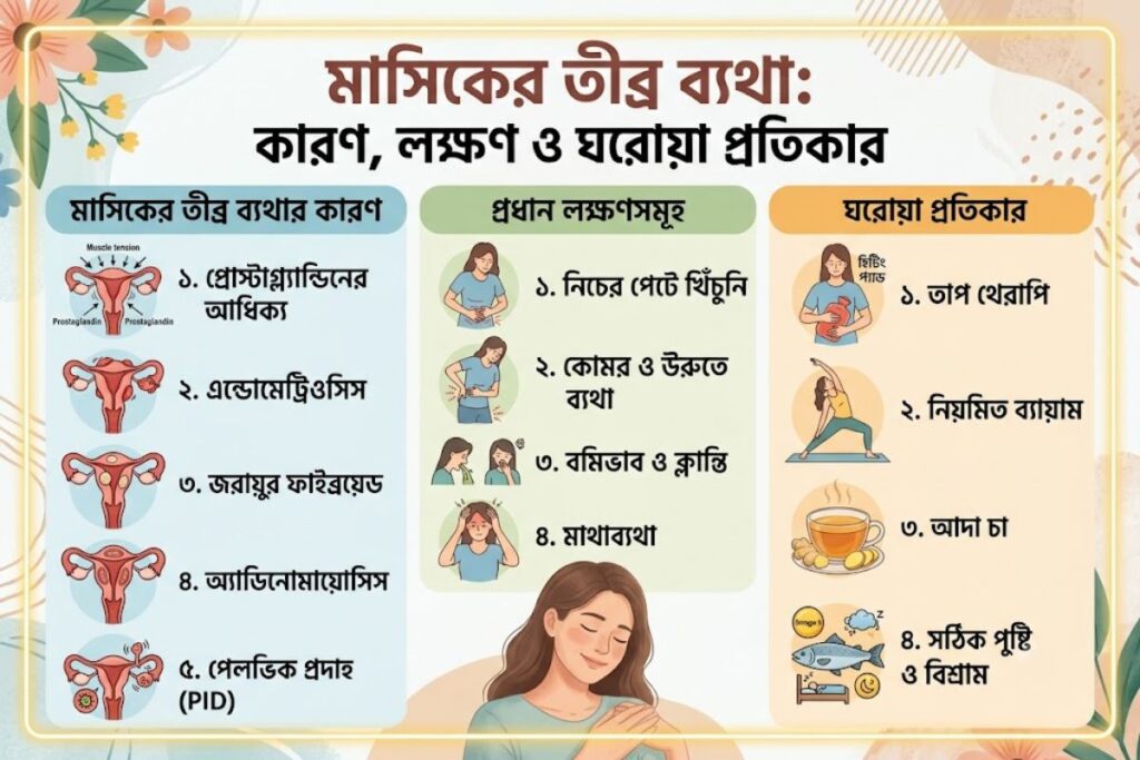 মাসিকের তীব্র ব্যথা, কারণ, লক্ষণ ও করণীয়