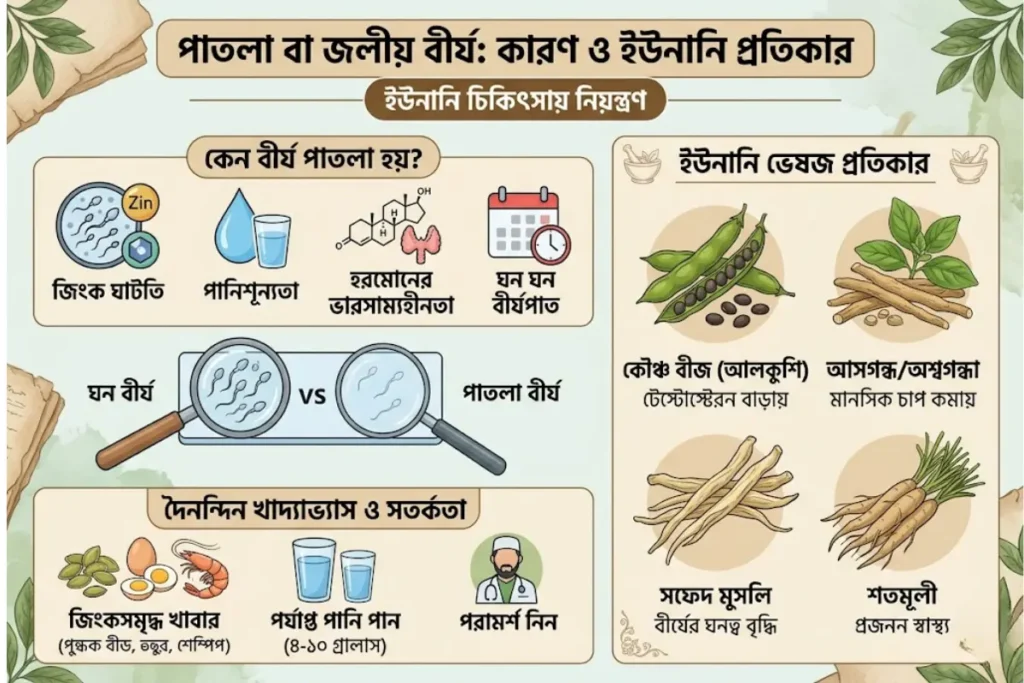 পাতলা ও জলীয় বীর্যের কারণ এবং ইউনানি ভেষজ চিকিৎসা