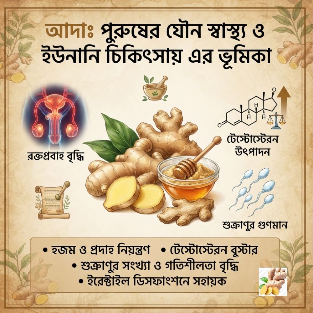 তাজা আদা শুট ও আদা পাউডার — পুরুষের যৌন স্বাস্থ্য ও ইউনানি চিকিৎসায় ব্যবহৃত প্রাকৃতিক ভেষজ